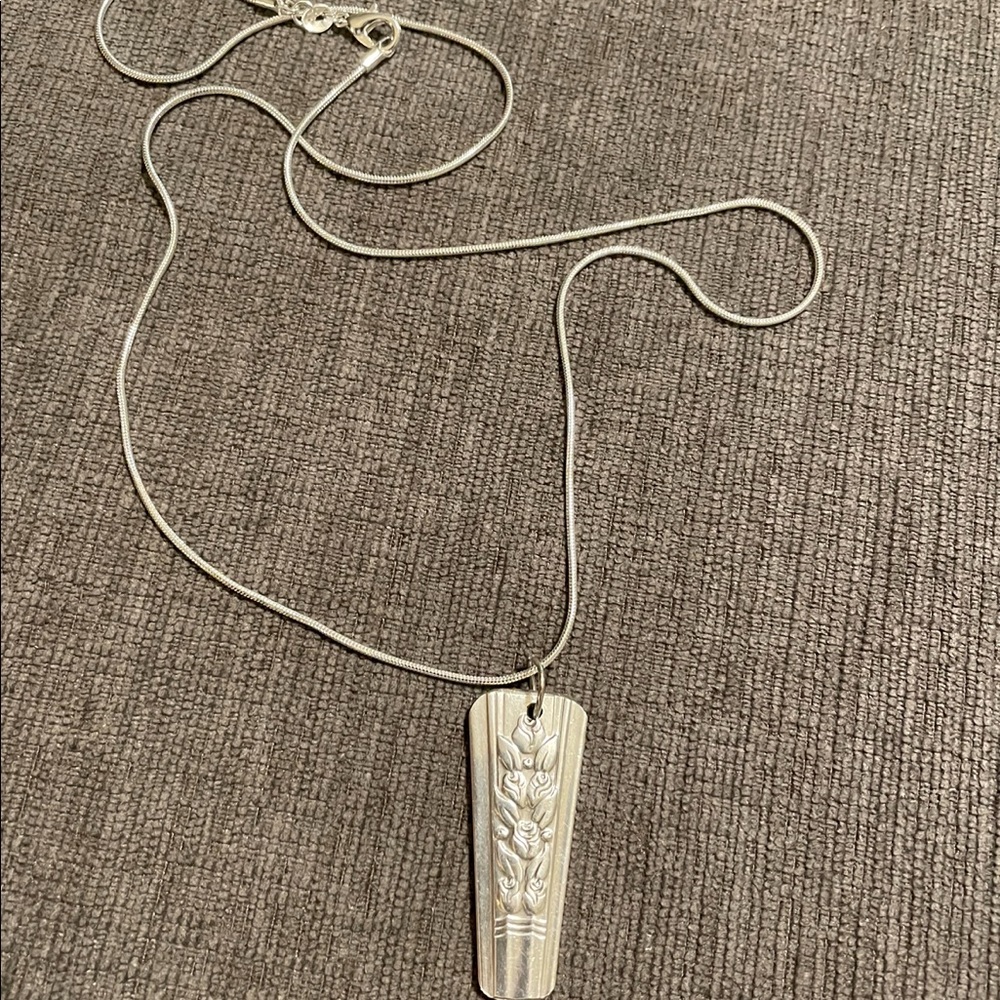 Handmade vintage silver plate spoon ring necklace